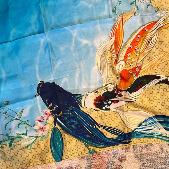 Johnny Was Yellow Koi Pond Silk Scarf - Picture 3 of 5